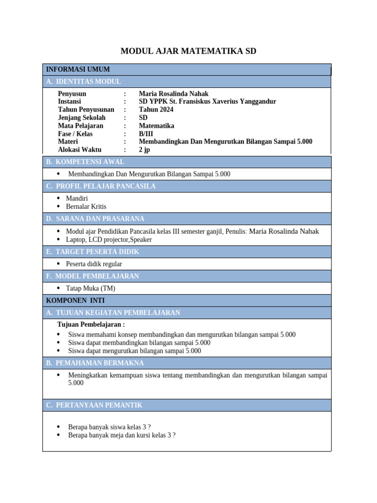 Modul Ajar Matematika Kelas 3 SD | PDF