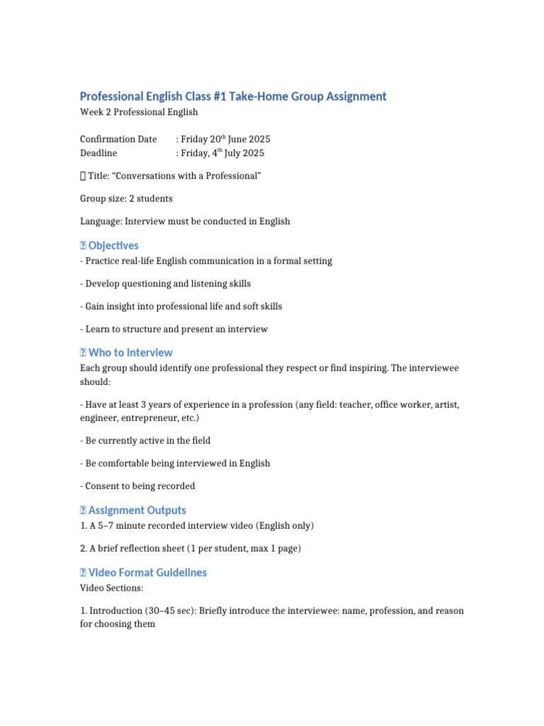 Professional English Interview Assignment | PDF | Interview | Learning