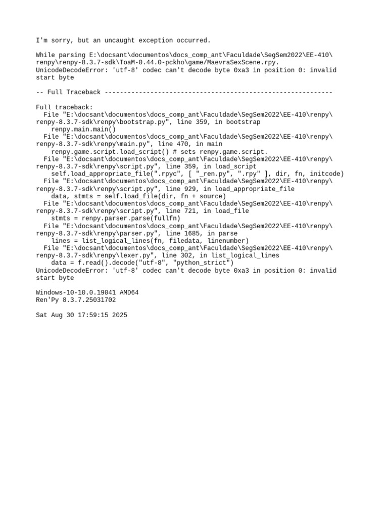 Ren'Py UnicodeDecodeError Fix Guide | PDF