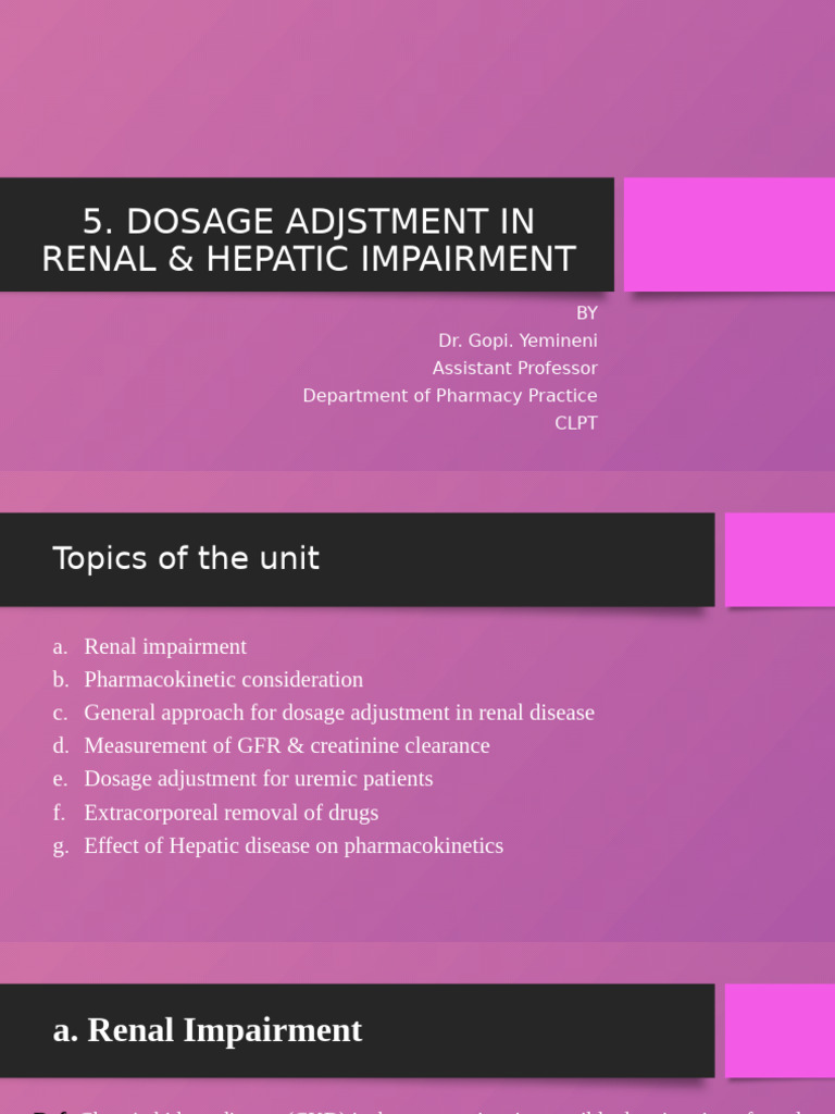 Dosage Adjustments in Renal Impairment | PDF | Kidney | Abdomen