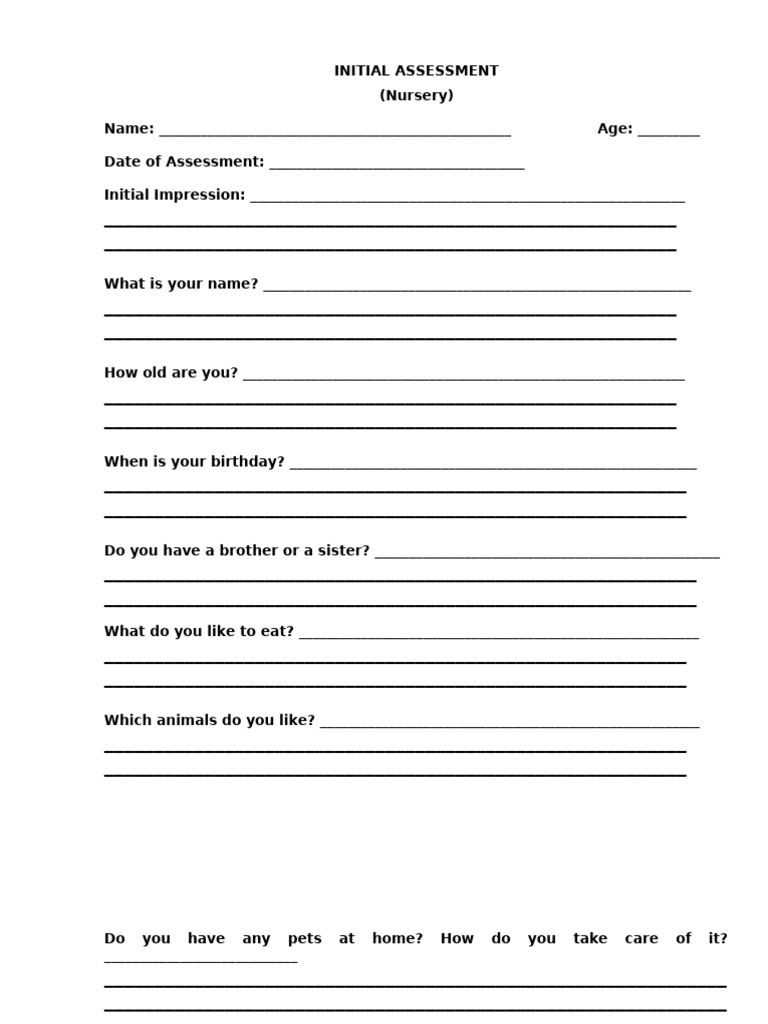 Nursery Initial Assessment Form | PDF