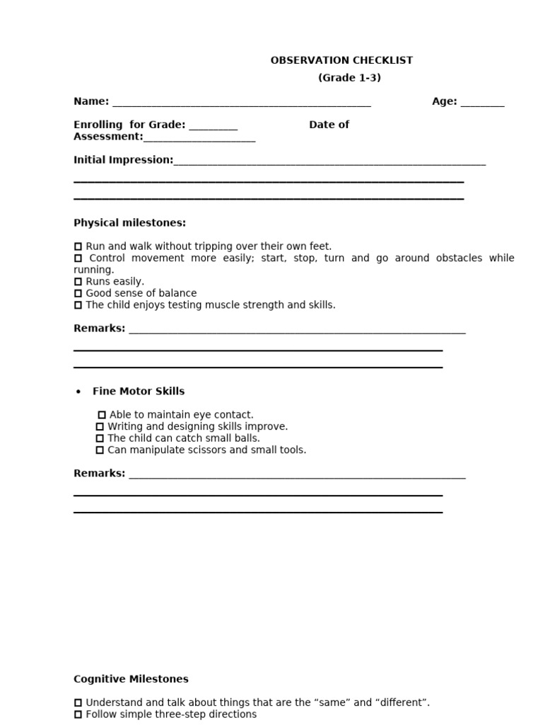 Grade 1-3 Child Development Checklist | PDF | Psychology | Communication