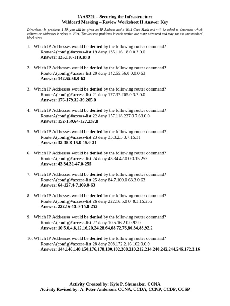 W06 Wildcard Mask IIAns Key | PDF | Cisco Certifications | Router ...
