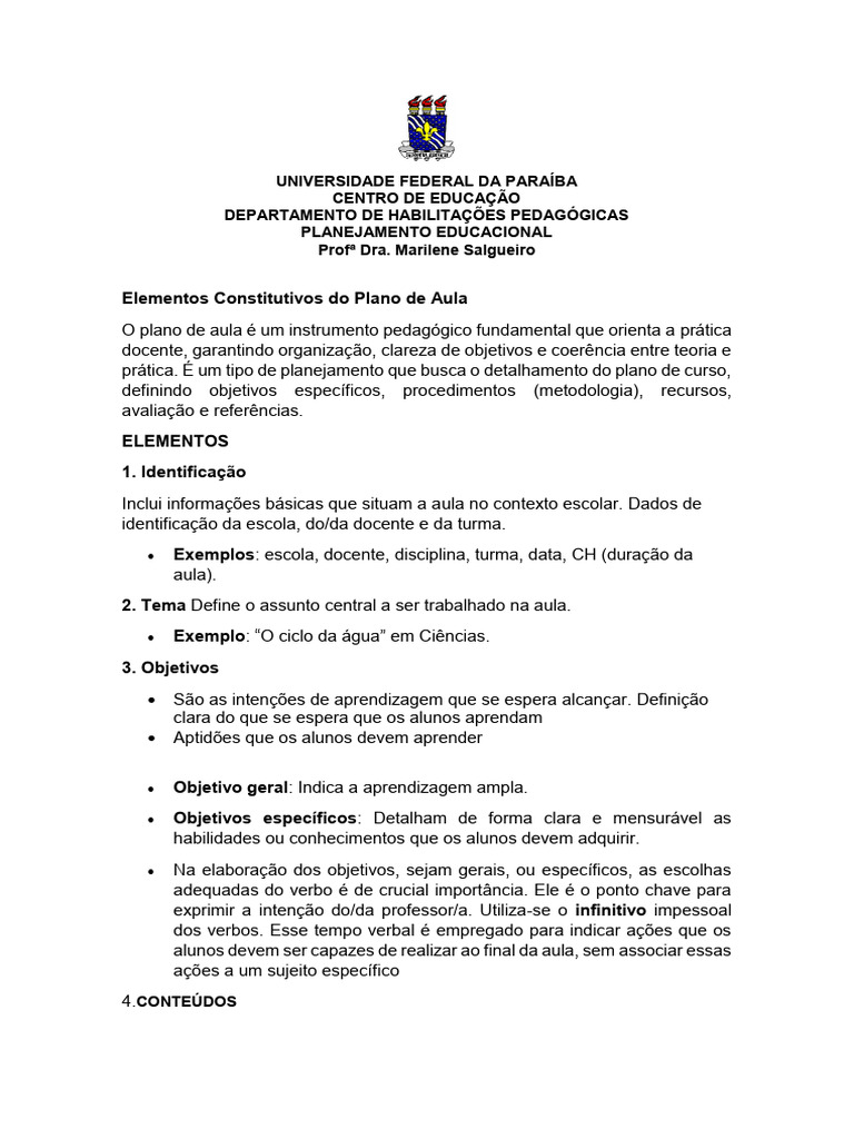 Elementos do Plano de Aula Eficaz | PDF | Aprendizado | Lição