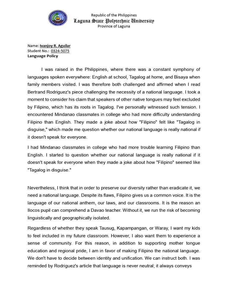 Language Policy in Philippine Education | PDF | Tagalog Language ...