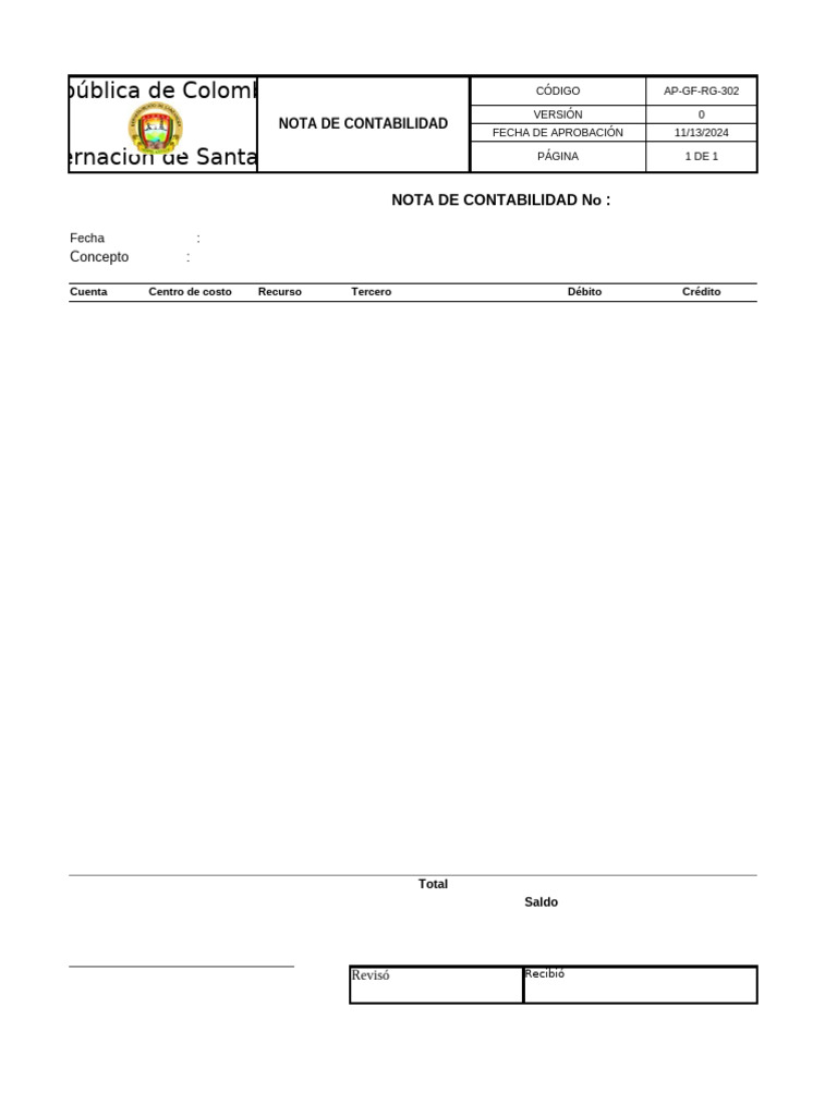 AP-gf-rg-302 Nota de Contabilidad | PDF