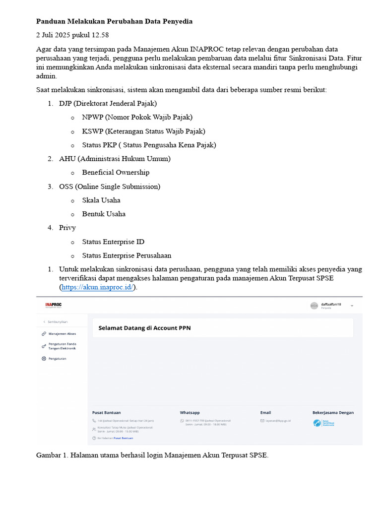 Panduan Sinkronisasi Data INAPROC | PDF
