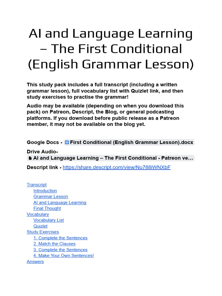 First Conditional (English Grammar Lesson).docx - Google Docs | PDF ...