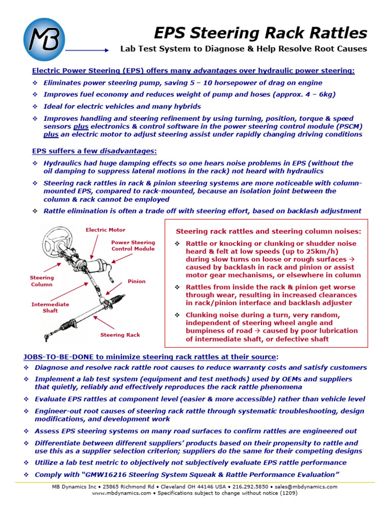 Diagnose EPS Steering Rack Rattles | PDF | Steering | Mechanical ...