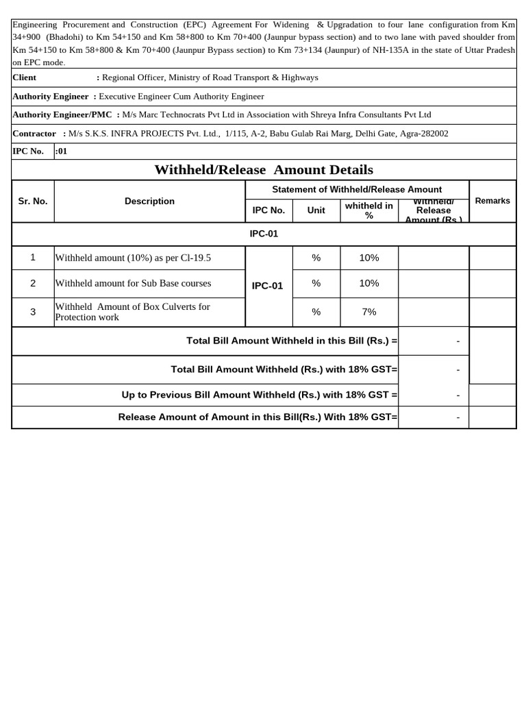 IPC-01 Withheld Amount Summary | PDF | Payments | Taxes