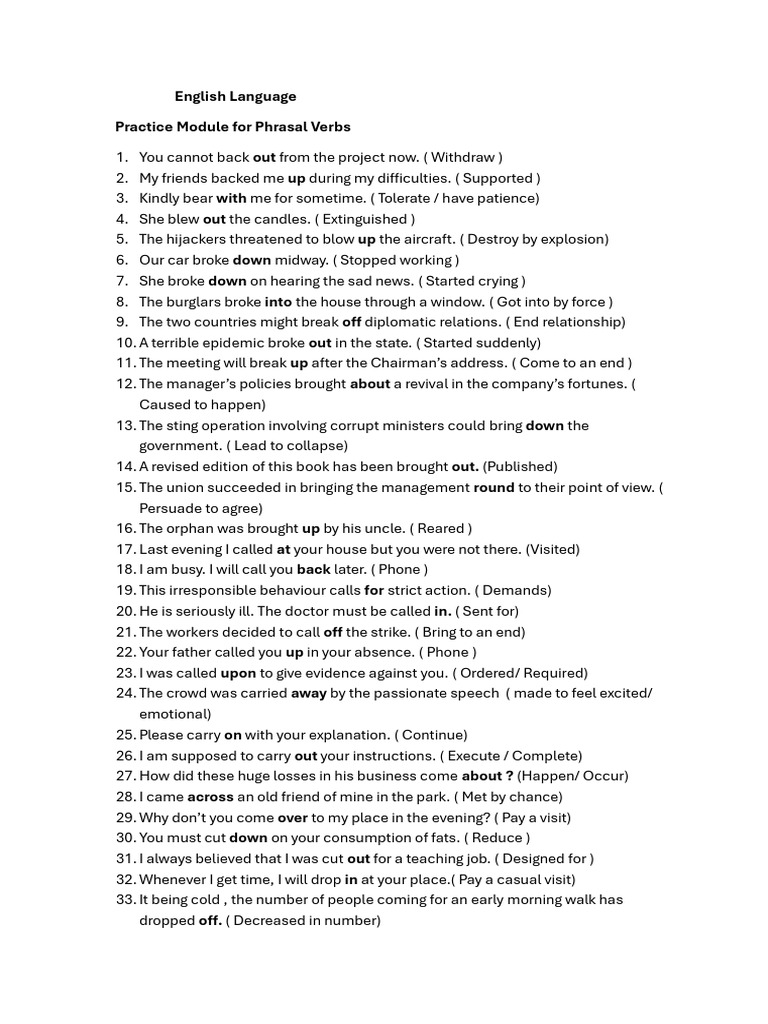 Phrasal Verbs Practice Module | PDF