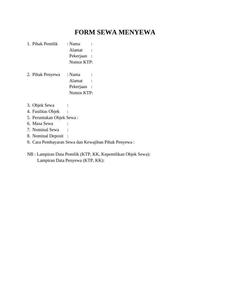 Data Inputan Penyewa Form Sewa | PDF