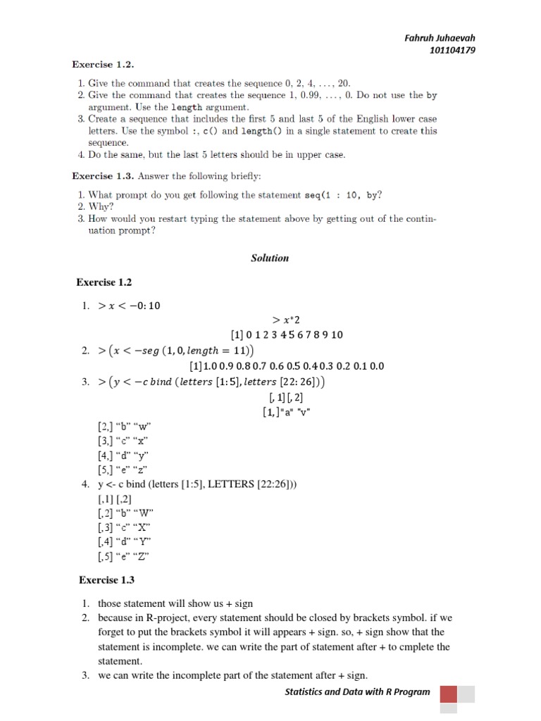 R Programming Statistics Exercises | PDF