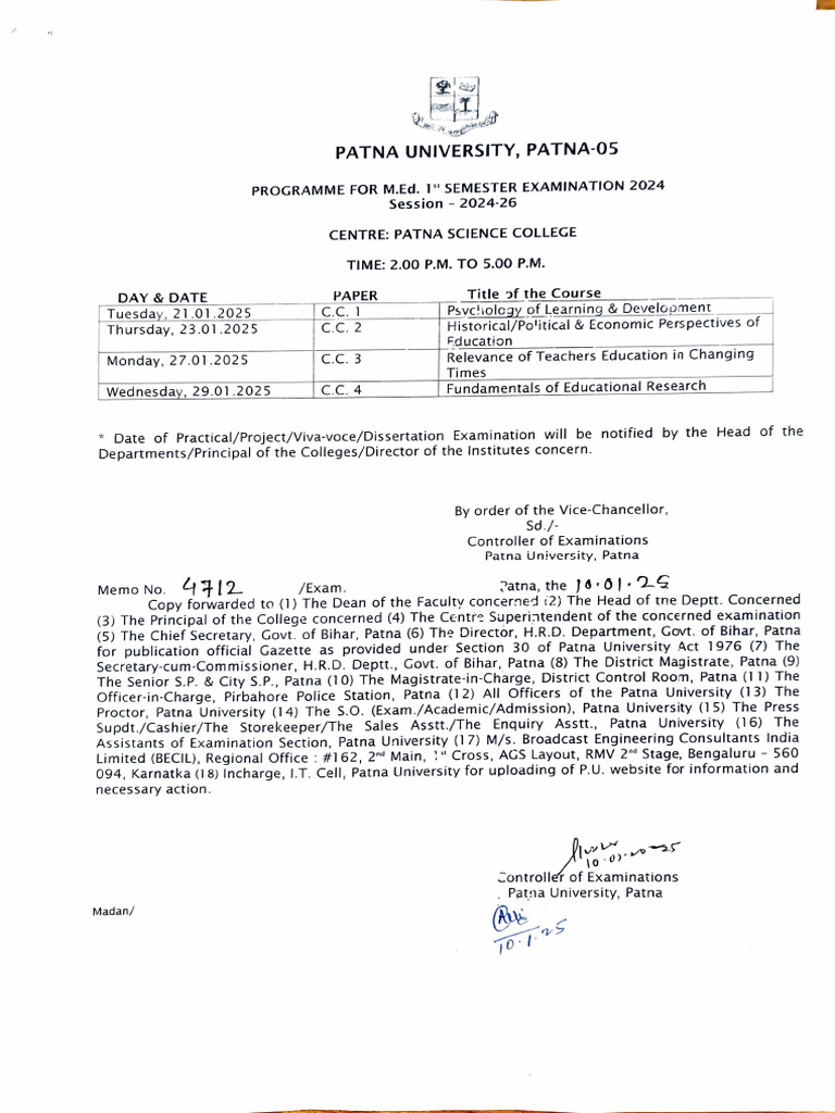 M.Ed. 1st Semester Exam Schedule 2024 | PDF | Higher Education ...