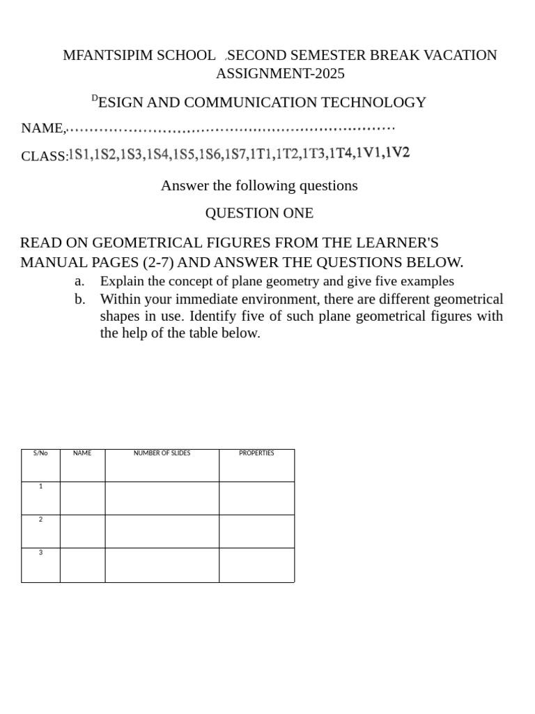 Geometry Assignment for MFANTSIPIM School | PDF