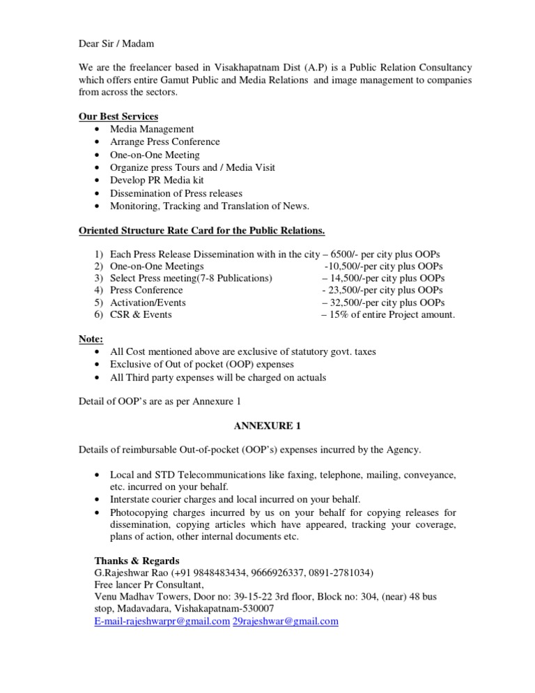 PR Agency Rate Card Overview | PDF | Business | Finance & Money Management