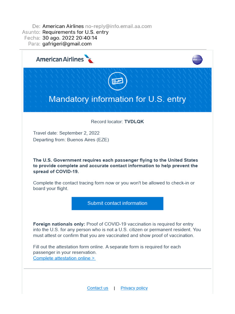 Requirements For U.S. Entry | PDF