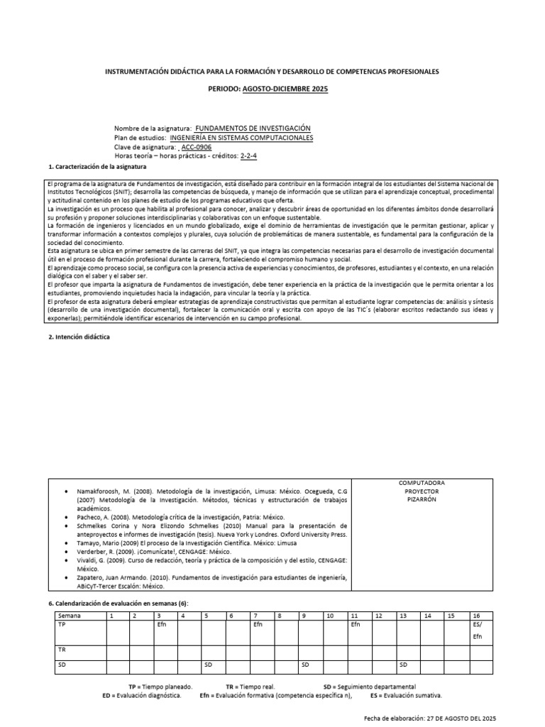 Instrumentación Didáctica en Investigación | PDF | Plan de estudios ...