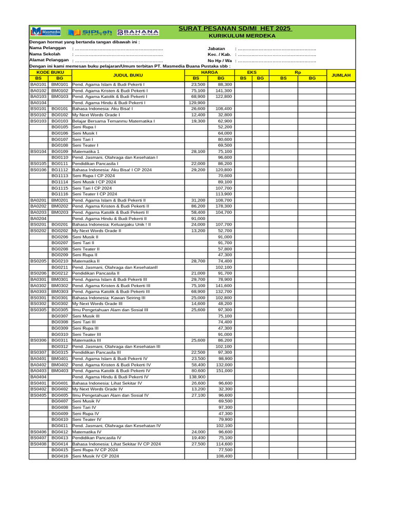 Pesanan Buku Kurikulum Merdeka 2025 | PDF