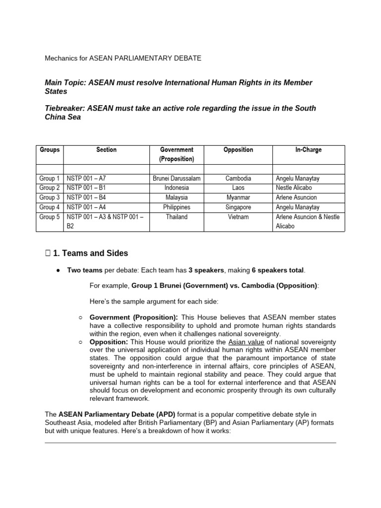 ASEAN Parliamentary Debate Mechanics | PDF