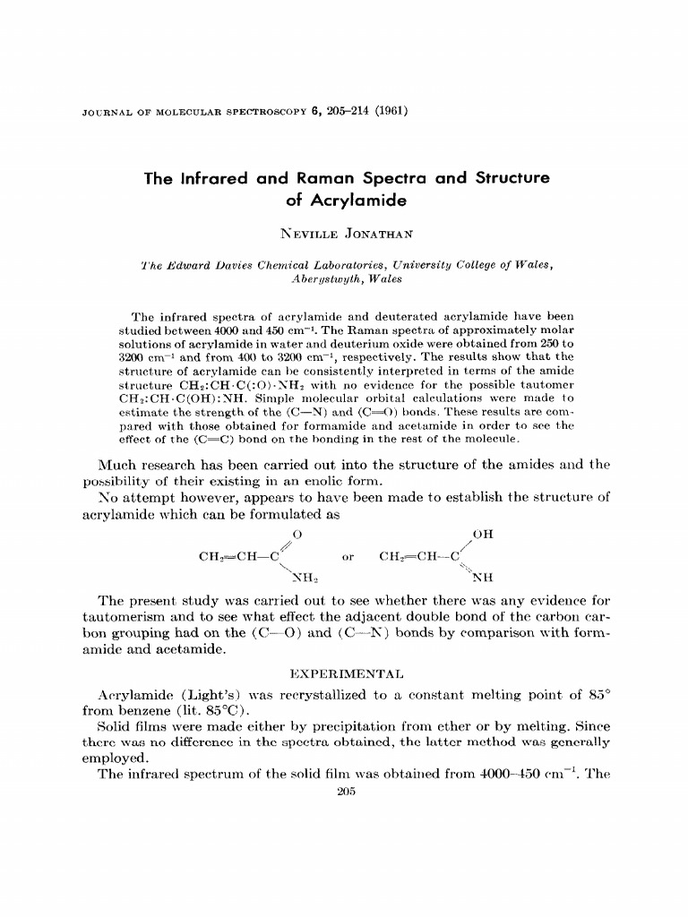 Infrared and Raman Spectra of Acrylamide | PDF | Absorption ...