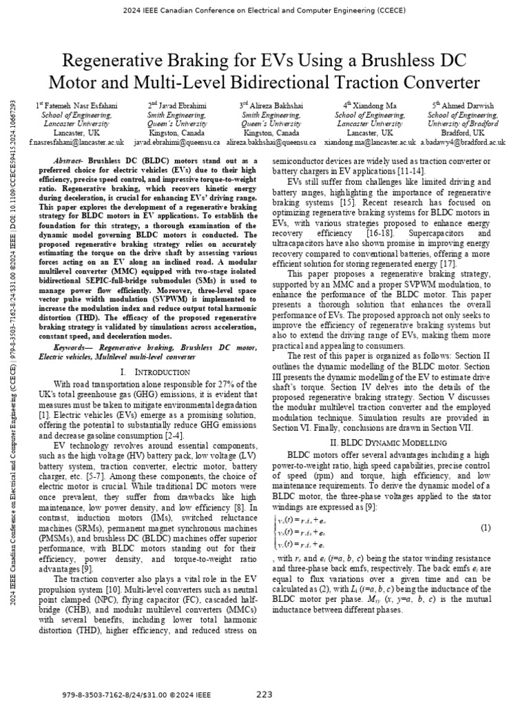 Regenerative Braking in EVs with BLDC Motors | PDF | Electric Motor ...