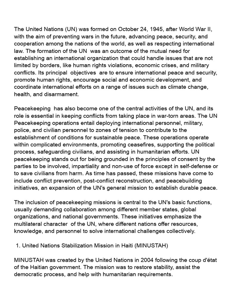 UN Peacekeeping Missions Overview | PDF | Peacekeeping | United Nations ...