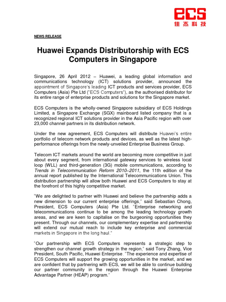 SGX-Listed ECS Holdings Huawei Expands Distributorship With ECS ...