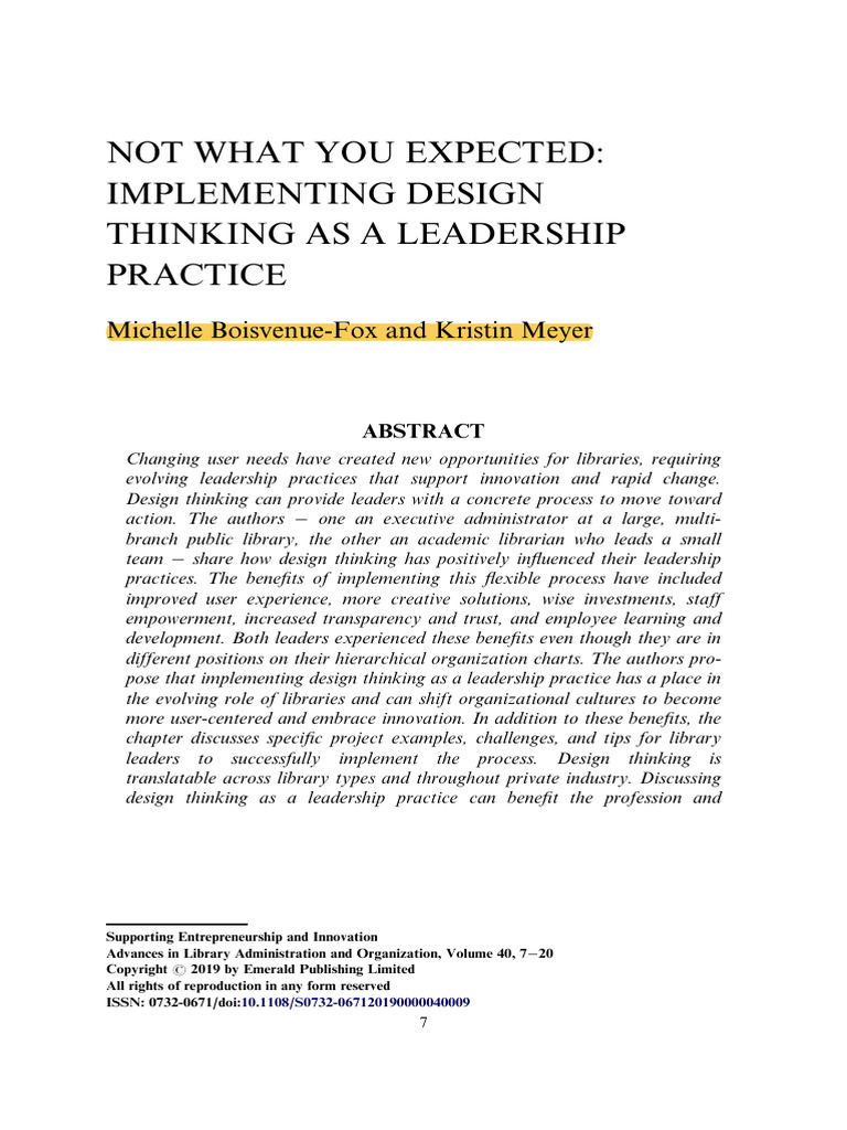 Design Thinking in Library Leadership | PDF | Design Thinking | Libraries