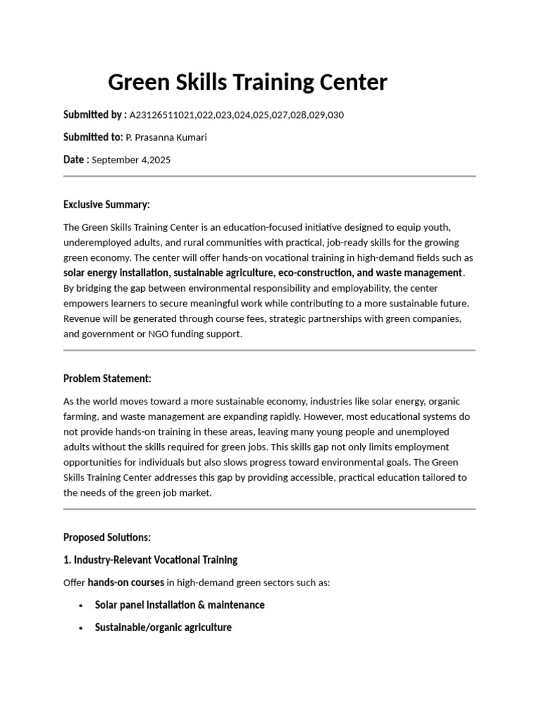 Green Skills Training for Sustainable Jobs | PDF | Green Job ...