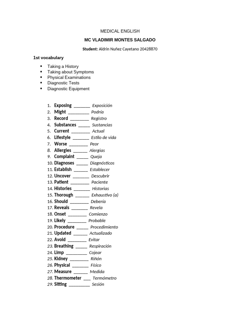 Vocabulario Esencial en Inglés Médico | PDF | Medicina CLINICA | Medicina