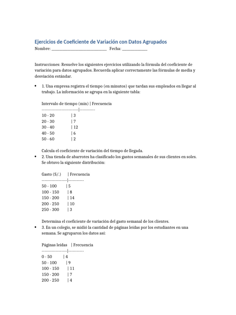Coeficiente de Variación: Ejercicios Prácticos | PDF