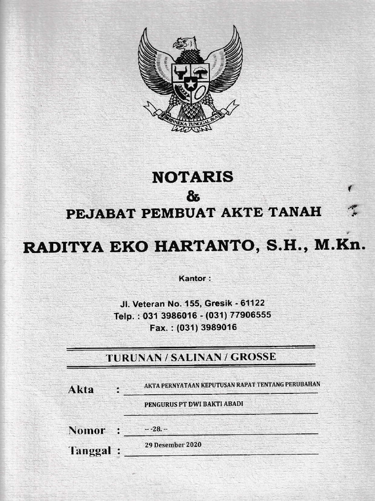 Akta Perubahan Pengurus PT Dwi Bakti Abadi | PDF