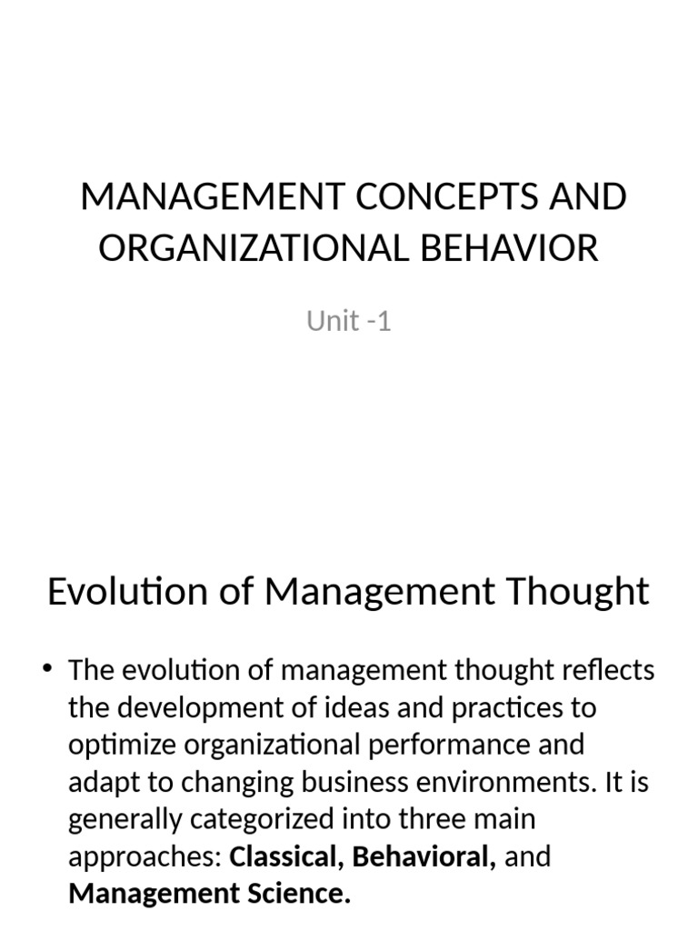 Management Concepts and Organizational Behavior Unit 1 | PDF ...