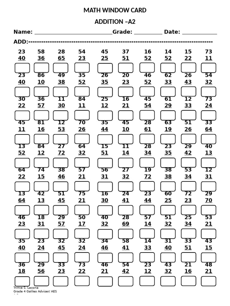 Grade 4 Math Window Cards | PDF | Multiplication | Arithmetic