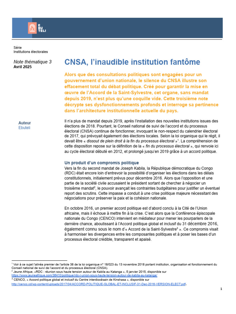 Dysfonctionnements du CNSA en RDC | PDF | République démocratique du ...