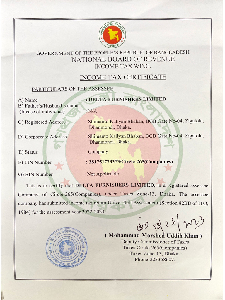 Tax Certificate Delta 22-23 | PDF