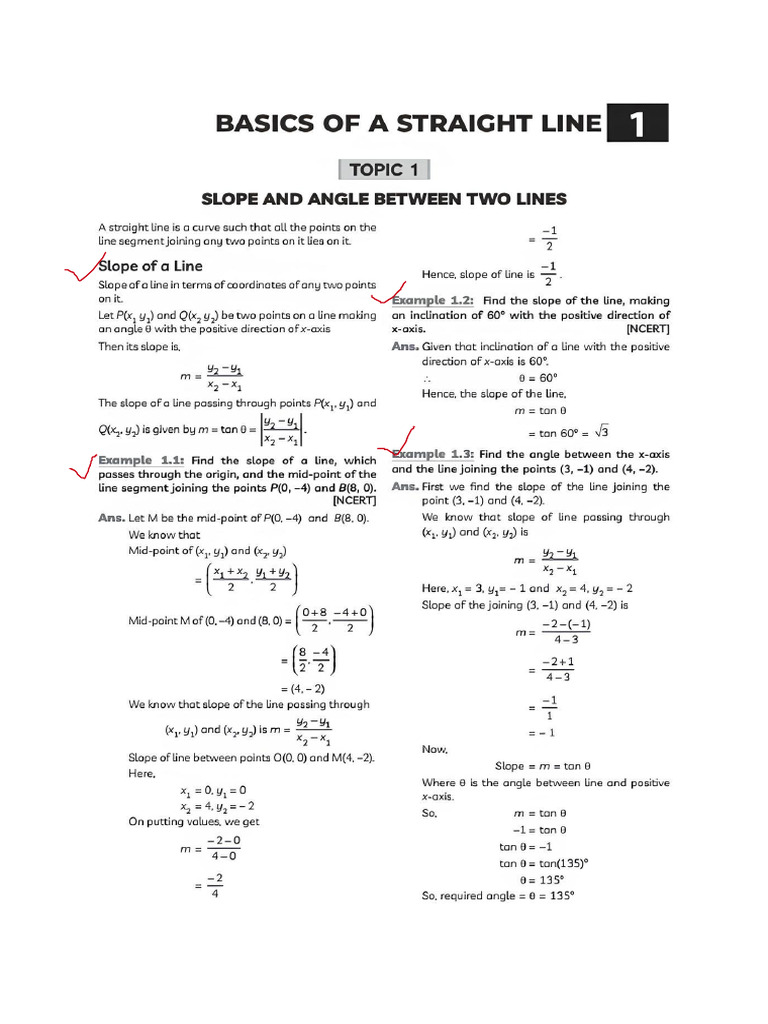 Straight Line Notes Formula and Imp Questions | PDF