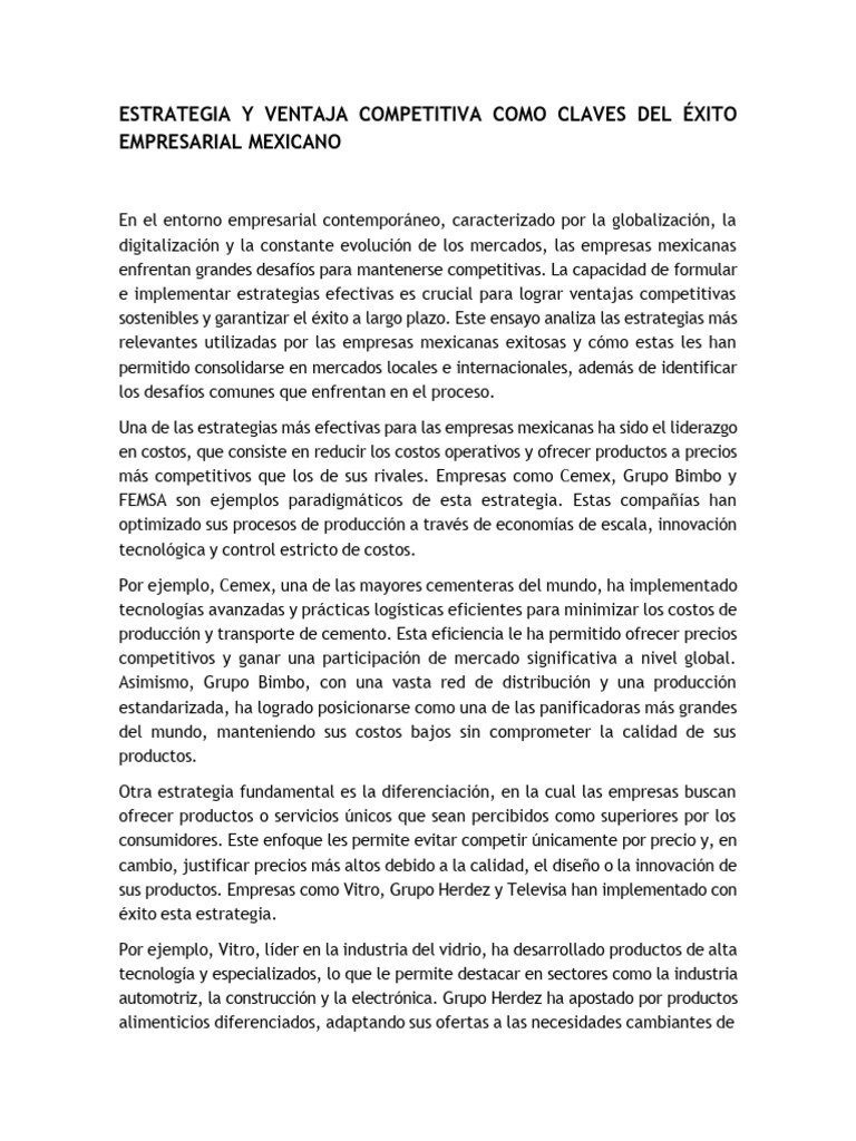 Estrategia y Ventaja Competitiva Como Claves Del Éxito Empresarial ...