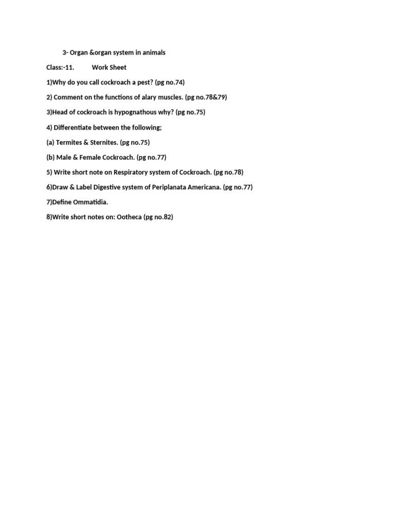 Cockroach Anatomy and Functions Worksheet | PDF