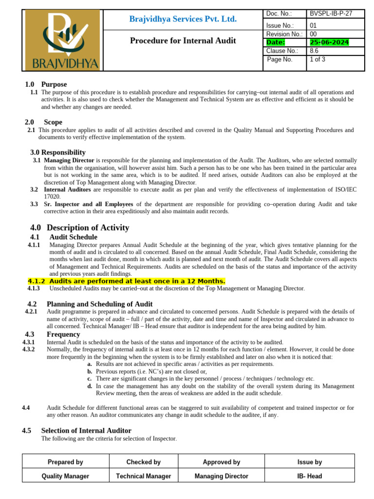 Internal Audit Procedure Overview | PDF | Audit | Auditor's Report