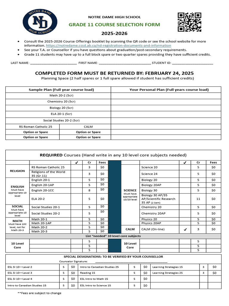 Grade 11 Course Selection 2025-2026 | PDF