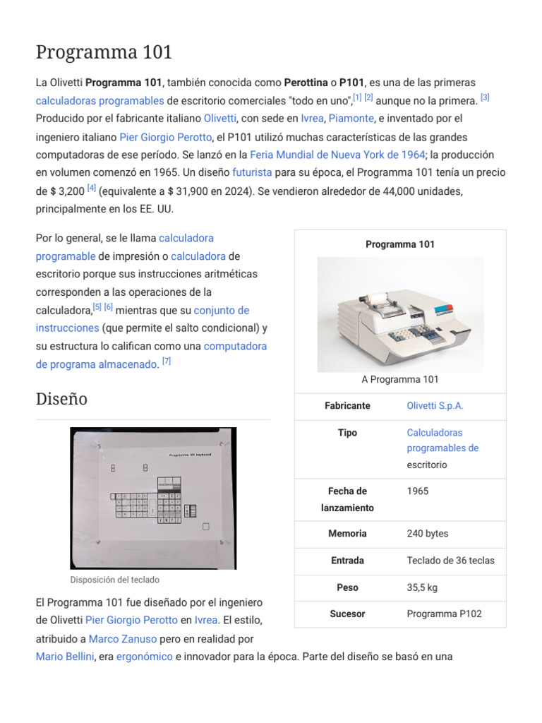Olivetti Programma 101: Innovación en Cálculo | PDF | Informática ...