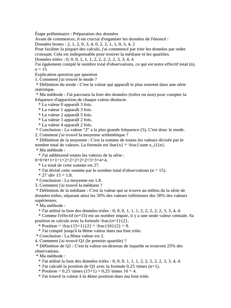 Analyse statistique des données numériques | PDF | Moyenne | Quartile