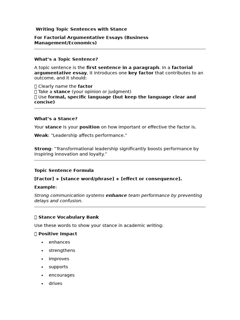 How To Write Strong Topic Sentences | PDF | Corporate Social ...