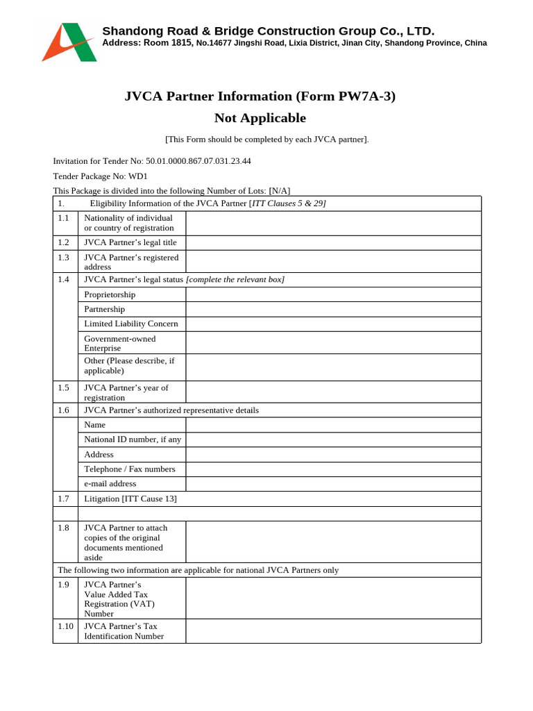 05 JVCA Partner Information (Form PW5-3) - SFETC | PDF | Economies ...