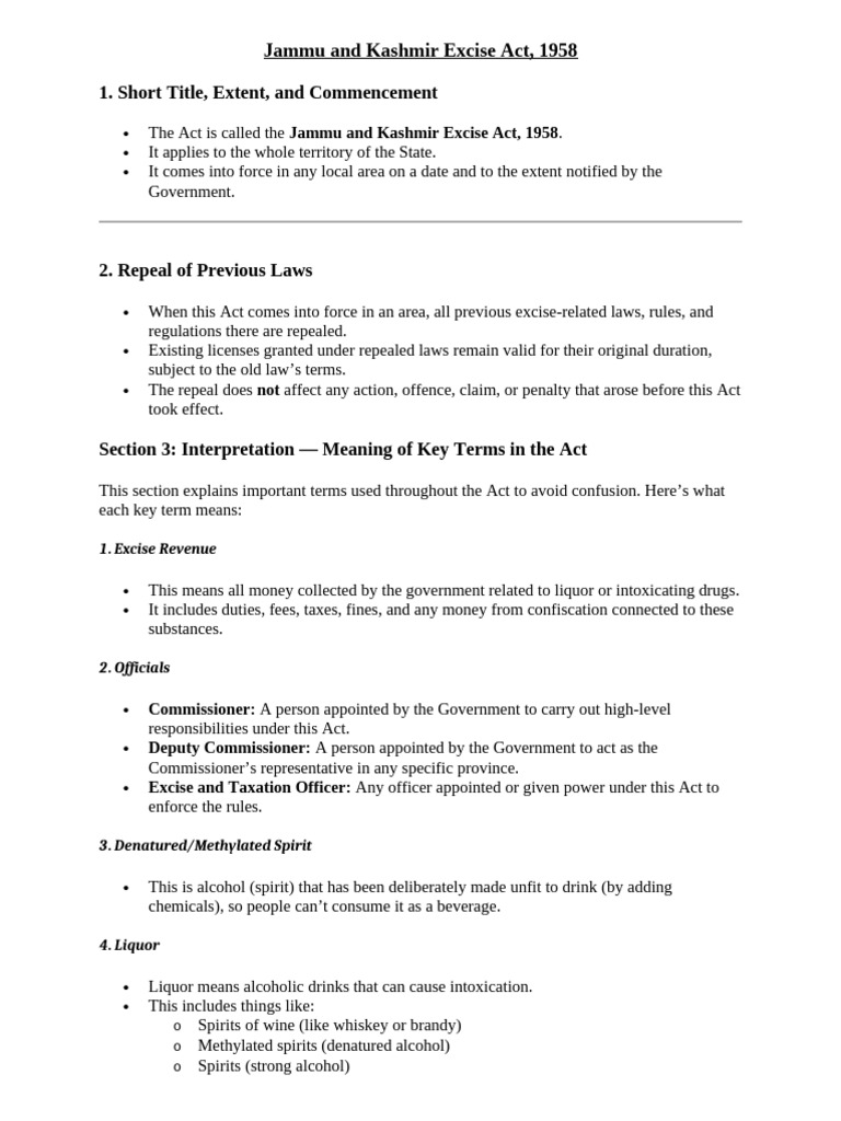 Jammu and Kashmir Excise Act Overview | PDF | Bail | Arrest