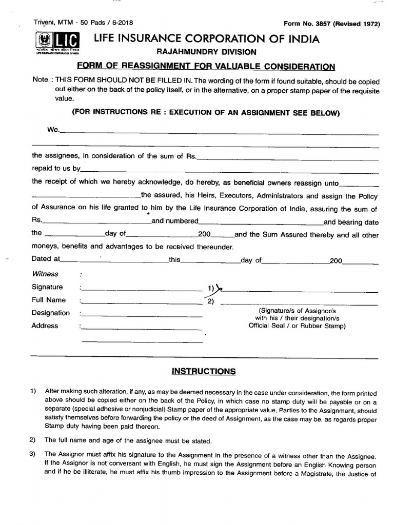 Lic Form No.3857 | PDF