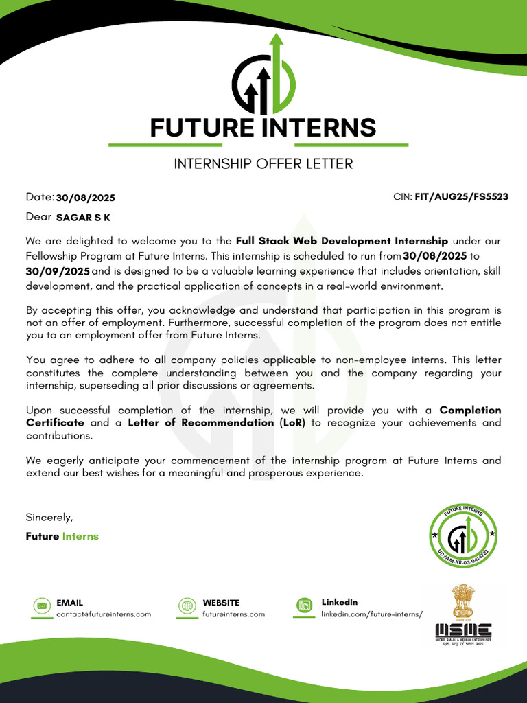 Future Interns Internship Offer Letter | PDF