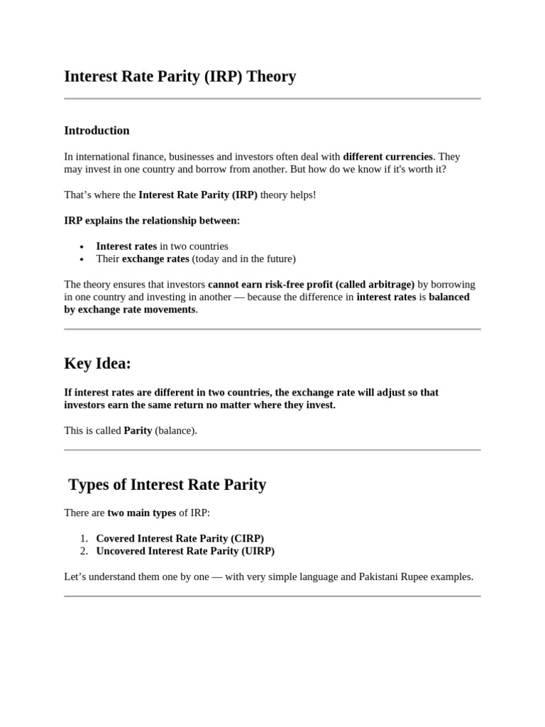 Understanding Interest Rate Parity | PDF | Interest | Exchange Rate
